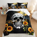 Skull Comforter Set for Gothic Decor Bedroom,Sunflower Floral Bat Print Bedding King Size Comforter Set for Kids Boys Girls,Dark Night Halloween Horror Bedding Set with 2 Pillowcases.