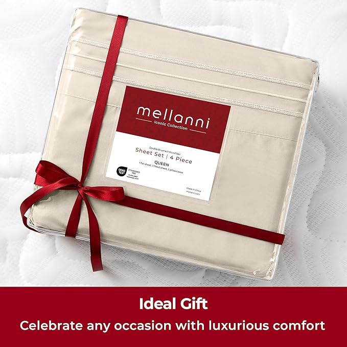 Mellanni Extra Deep Full Sheets - 4 PC Iconic Collection Bedding - Hotel Luxury, Ultra Soft, Cooling Bed Sheets - Wrinkle, Fade, Stain Resistant (Full, Beige)