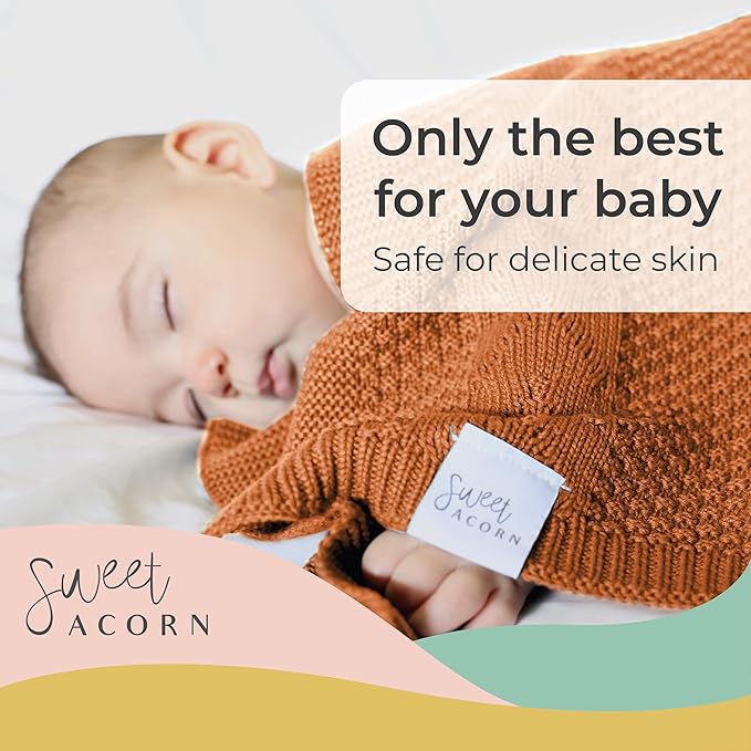 Knit Baby Blanket in Cable Pattern, Organic Cotton Blankets for Crib or Stroller, Receiving Blankets - Sunset Orange