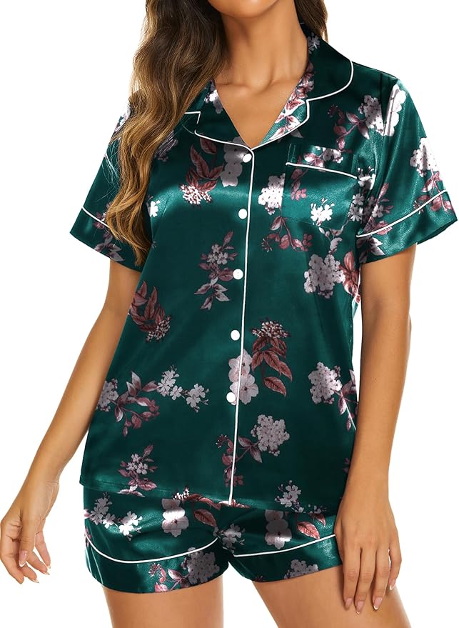 Ekouaer Pajamas for Women Set Silk Satin Pjs Shorts Sleepwear 2 Piece Loungewear S-XXL