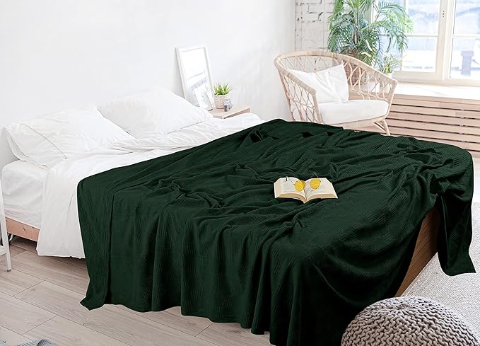Utopia Bedding Forest Green 100% Cotton Blanket [Queen Size - 90x90 Inch] 350GSM Lightweight, Soft and Breathable Thermal Blanket for All Seasons