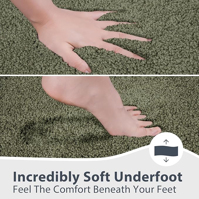 Bathroom Rugs U-Shaped 20" x 24", Non-Slip Extra Soft Absorbent Bath Rugs, Machine Washable Quick Dry Bath Mats for Toilet Base, Sage Green & Budding Green