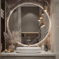 Round LED Mirror for Bathroom, 32" Circle Frameless Backlit Mirror with Lights, Wall Mounted Vanity Mirror, 3 Colors, Dimmable, Anti-Fog, IP65 Waterproof, Memory Function, UL Listed