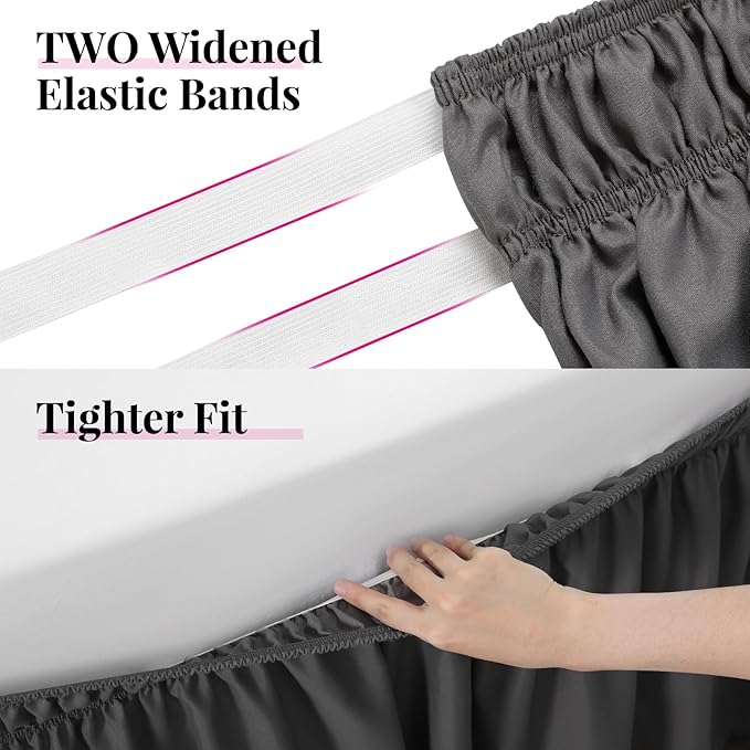 RIMELA King Grey Bed Skirt Wrap Around Elastic Dust Ruffles Solid Color Wrinkle and Fade Resistant with Elastic Belt Easy to Install Dark Gray for King & California King Size 15 Inch Drop