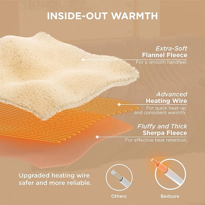 Bedsure Electric Blanket Queen Size - Dual Control Heated Blanket Queen, Fast Heating with 10 Time Settings & 10 Heat Settings, Warm Gift for Grandma (84x90 inches, Dark Grey)