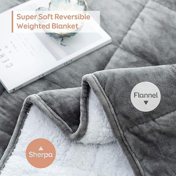 Sivio Sherpa Fleece Weighted Blanket for Adult, 15 lbs Heavy Fuzzy Throw Blanket with Soft Plush Flannel, Reversible Queen-Size Super Soft Extra Warm Cozy Fluffy Blanket, 60 x 80 inches, Grey