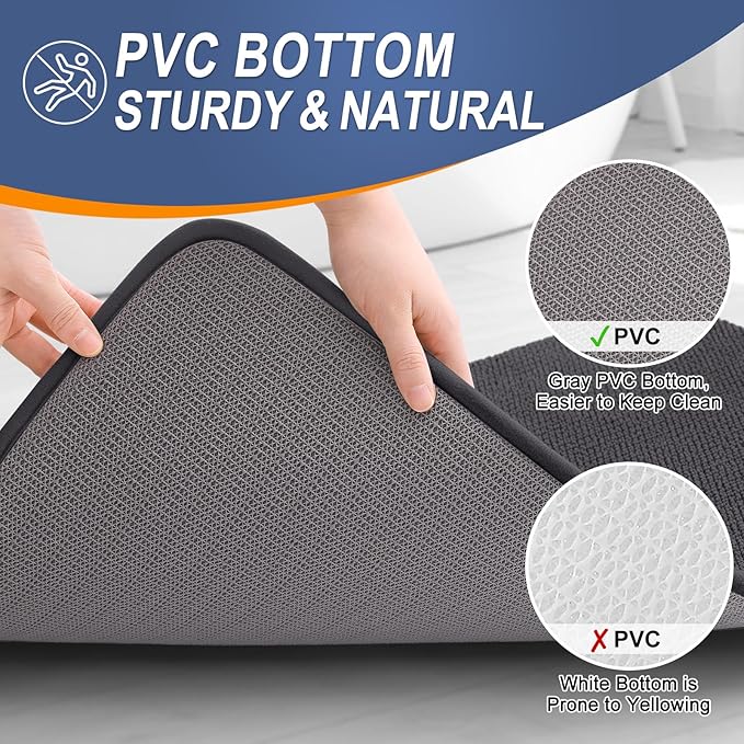 OLANLY Thick Memory Foam Bath Mat Rug 59x24, Extra Soft Absorbent Bathroom Rug, Quick Dry Bath Mats, Non-Slip, Machine Washable Carpet for Bathroom, Tub and Shower, Home Decor Accessories, Dark Grey