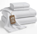 LANE LINEN Cal King Sheets – 450 Thread Count 100% Cotton Bedding Sheets & Pillowcases, Soft Sateen Weave, 15” Deep Pocket Fully Elasticized Fitted Sheet, Luxury Hotel Bedding, Ticking Stripe
