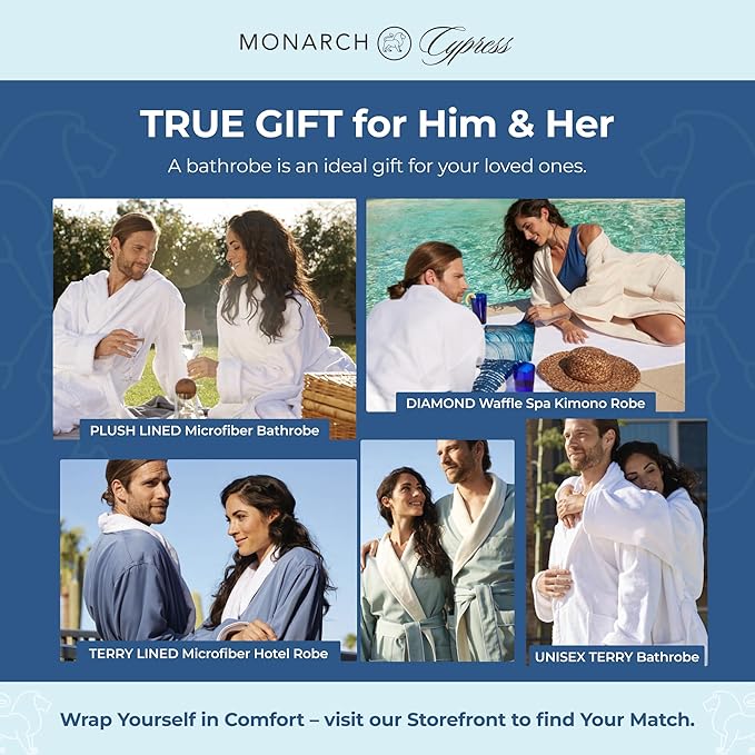 MONARCH Hooded Terry Shawl Collar Unisex Bathrobe – Thick Terrycloth Fabric, Generously Sized Hotel & Spa Robe with Pockets