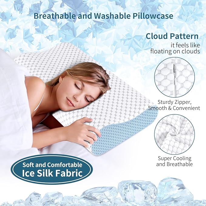 Cervical Neck Pillow for Pain Relief, Ergonomic Contour Memory Foam Pillows, Cooling Side Sleeper Pillow for Sleeping
