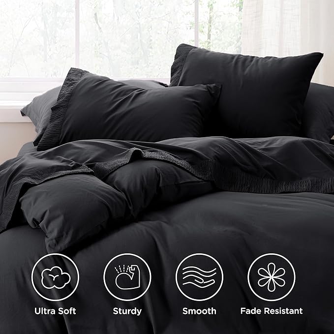 Bedsure Full Size Bed Sheets - 4 Pieces Soft Full Sheet Set - Breathable & Cooling - Hotel Luxury - Easy Care Polyester Microfiber Bedding for Women, Men, Black