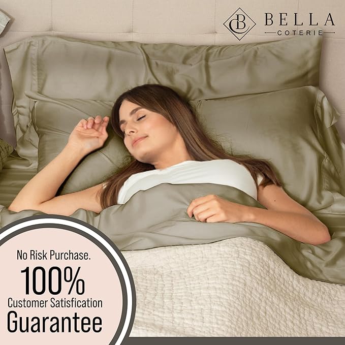 Bella Coterie Luxury Bamboo Viscose Split King Size Sheet Set | 2 Fitted Sheets for Sleep Number & Adjustable Beds | 100% Organically Grown | Cooling & Ultra Soft | 18” Deep Pocket [Olive]