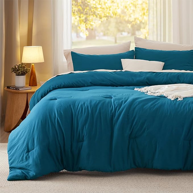 Bedsure California King Size Comforter Set, Teal Soft Prewashed Bedding for All Seasons, 3 Pieces GentleSoft™ Down Alternative Bed Set, 1 Lightweight Comforter (104"x96") and 2 Pillowcases (20"x36")