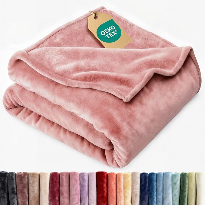 Ultra Soft Fleece Blanket Throw Size - Flannel Fleece Luxury Throw Blanket - Lightweight for Couch Bed Chair - Thick, Warm and Breathable - All Season Cozy Anti-Static Microplush Bedding, Rose Pink