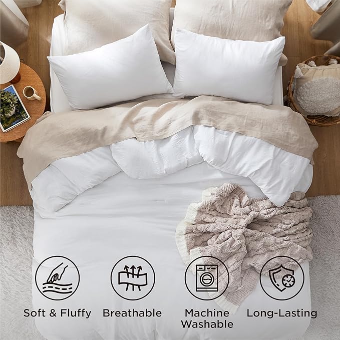 Bedsure California King Size Comforter Set, White Soft Prewashed Bedding for All Seasons, 3 Pieces GentleSoft™ Down Alternative Bed Set, 1 Lightweight Comforter (104"x96") and 2 Pillowcases (20"x36")