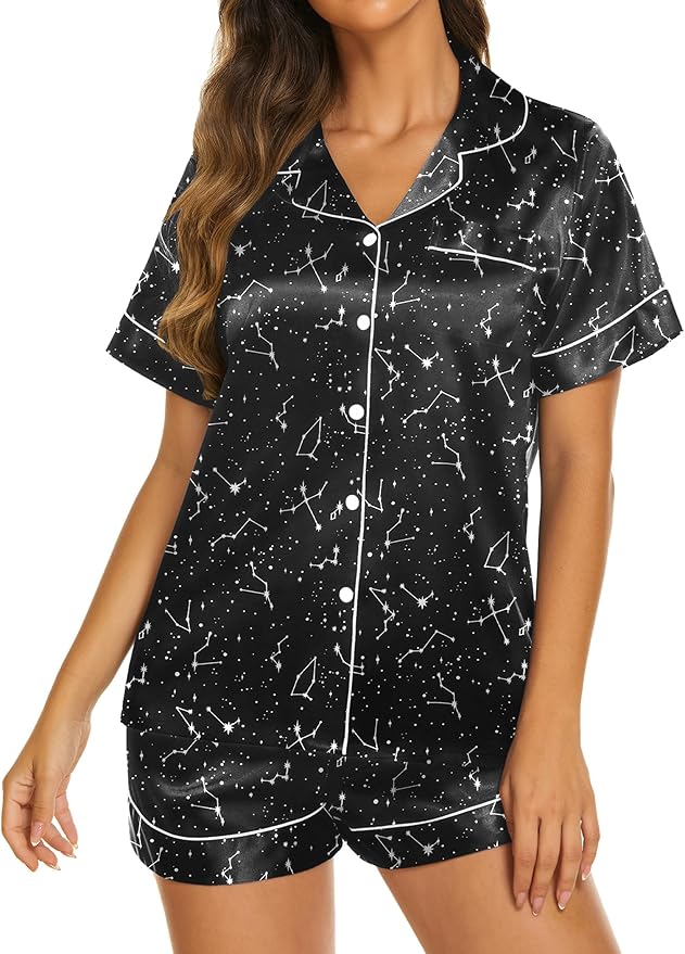 Ekouaer Pajamas for Women Set Silk Satin Pjs Shorts Sleepwear 2 Piece Loungewear S-XXL