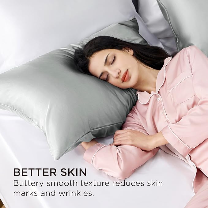 Bedsure Satin Pillowcase with Zipper, Similar to Silk Pillow Cases 2 Pack, Satin King Size Pillow Cases Set of 2, Silky & Soft Pillow Cover for Hair and Skin, Gifts for Women Men, Grey, 20x36 Inches