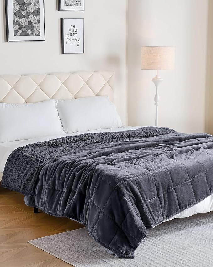 Uttermara Weighted Blanket Queen Size 20lbs for Adults, Sherpa Fleece Weighted Blanket with Cozy Plush Flannel, Fluffy Warm Sherpa Snuggle Bed Blanket, Great for Relax, 60 x 80 inches, Dark Grey