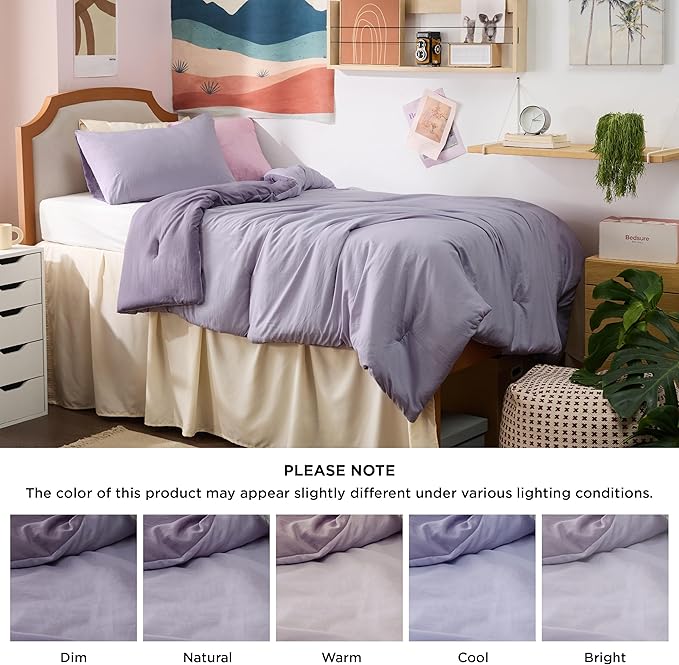 Bedsure Twin/Twin XL Comforter Set, Reversible Purple Soft Prewashed Bedding for All Seasons, 2 Pieces Warm Down Alternative Bed Set, 1 Lightweight Comforter (68"x88") and 1 Pillowcase