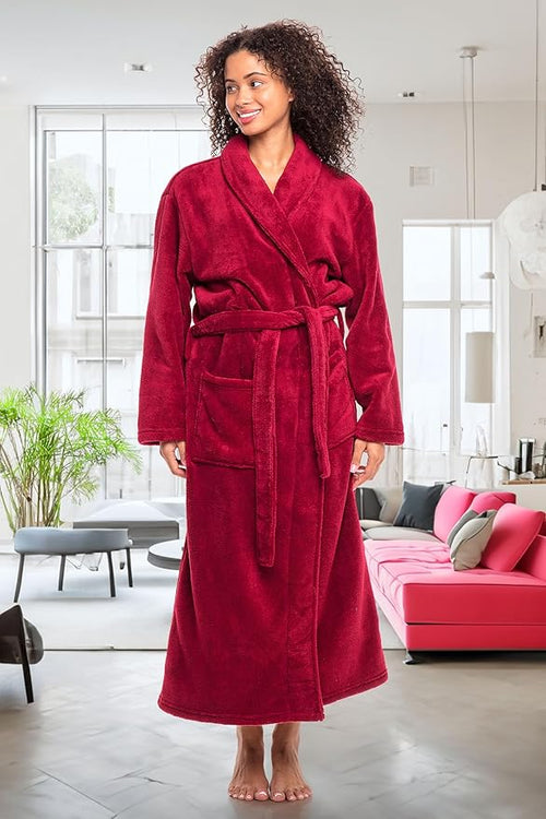 Alexander Del Rossa Plush Robe for Women, Long Fleece Winter Bath Robe, Plus Size