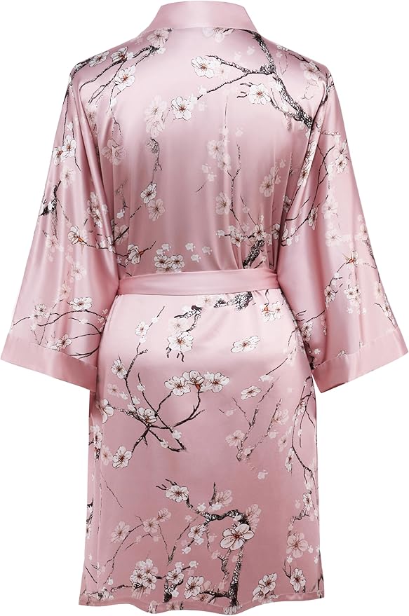 BABEYOND Short Kimono Bath Robe Blouse Satin Silky Kimono Cover Up Loose Cardigan Sleepwear Wedding Robe