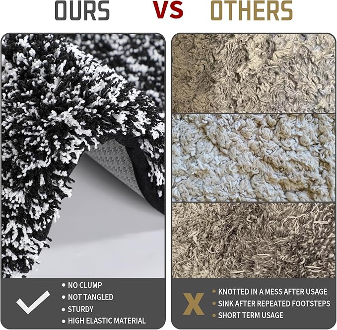 Yimobra Black and White Bathroom Rugs, Luxury Fluffy Bath Mats, Non Slip, Water Absorbent Microfiber, Machine Washable, Plush Runner Carpet Shower Rugs, Thick Matts for Bathroom Floor&Tub, 44"x 24"