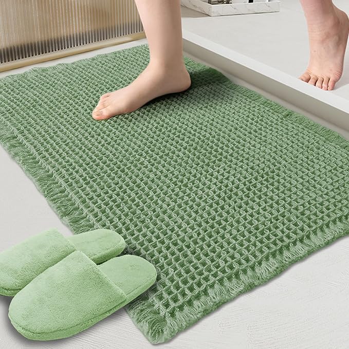 ZALL Waffle Bath Mat,Super Absorbent Non Slip Bathroom Rug,Sage Green 18x30inch,Machine Washable Ultra Soft Floor Mats
