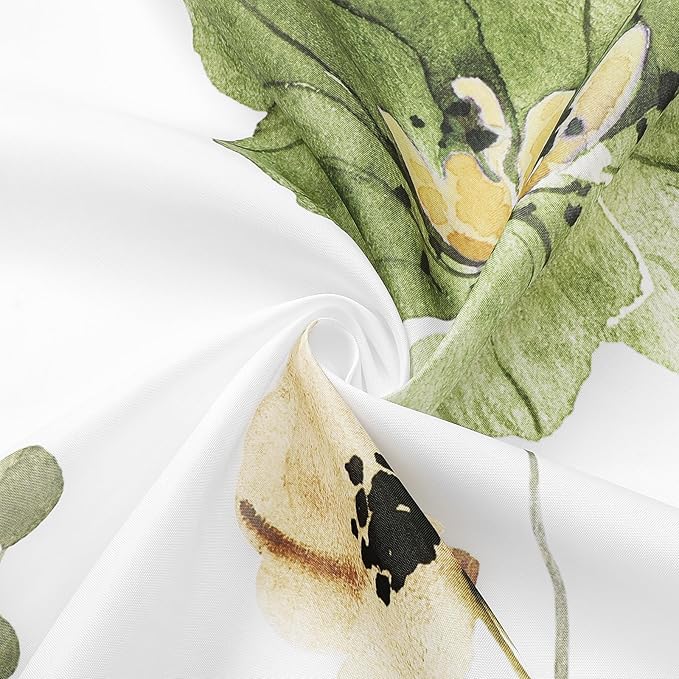 Gibelle Extra Long Shower Curtain 72 x 84, Watercolor Floral Fabric Shower Curtain, Olive Green Beige Flower Decorative Bathroom Shower Curtain Set with Hooks