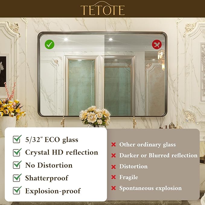 TETOTE White Framed Mirror for Bathroom 40 x 24 Metal Frame Wall Mounted Rectangle Mirror for Vanity with Sandy Textured Surface(Horizontal/Vertical)