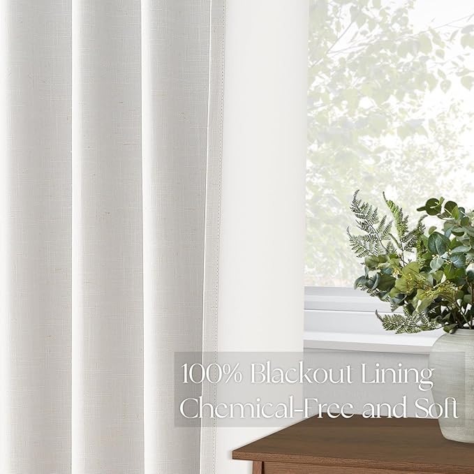 Topfinel 120 Inches Long Extra Long Pinch Pleat Faux Linen Curtains for Living Room,Neutral Beige 100 Percent Blackout Floor to Ceiling Farmhouse Sound Absorbing Drapes 2 Panels for Track System 10 FT