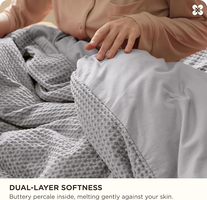 Bedsure Cotton Duvet Cover King - 100% Cotton Waffle Weave Grey Duvet Cover King Size, GentleSoft™ and Breathable Bedding Set for All Season, 3 Pieces, 104"x90"