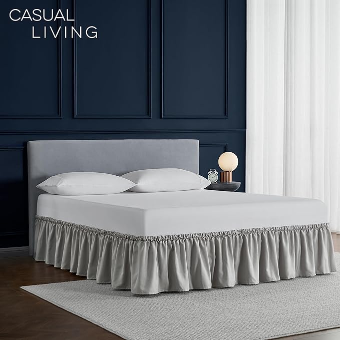 Bed Skirt Queen Bed Skirt Wrap Around Ruffled Box Spring Cover, Easy Install, Washable 15" Drop Elastic Dust Ruffle by Casual Living, 60-inch x 80-inch, Grey