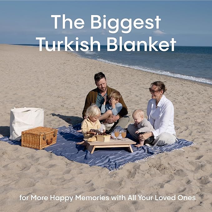 WETCAT Turkish Beach Blanket Sandproof (82"x82") 100% Turkish Cotton, Made in Turkey - Sand Free, Ultra Soft, Extra Large Throw for Picnic – Dark Blue