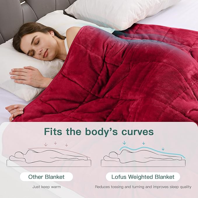 Lofus Weighted Blanket for Adults(15 lbs, 60" x 80"), Queen Size Heavy Blanket Machine Washable, Soft Weighted Blankets for Stress Relief and Sleep Promotion,Burgundy