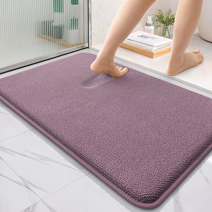 OLANLY Thick Memory Foam Bath Mat Rug 36x24, Extra Soft Absorbent Bathroom Rug, Quick Dry Bath Mats, Non-Slip, Machine Washable Carpet for Bathroom, Tub and Shower, Home Decor Accessories, Deep Plum