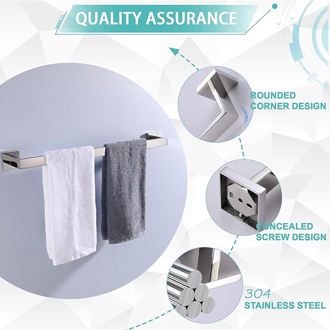 LANC 20-Inche Silver Towel Bars for Bathroom Wall Mounted Chrome Polished Bath Towel Racks Total-22” Towel Rods Stainless Steel Towel Rails for Lavatory Towel Holder Towel Hanger, A8804CP-5P1