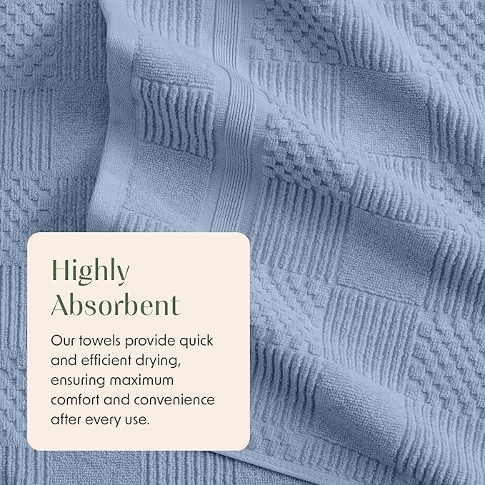 Springtree Home 100% Cotton Bathroom Towel Set | 6 Piece Set - Blue Towels | Geometric Textured Design | Absorbent & Quick-Dry | Oeko-TEX® Standard 100 Cotton | Myla Collection - Blue Cashmere