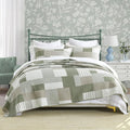 Uniclinens Plaid Quilt Set King Size, Patchwork Light Green Quilt Bedding Set, 100% Cotton Bedspreads, Farmhouse Rustic Lightweight Comforter, 3 Pieces Set with 2 Pillowshams, Green/Brown/Beige