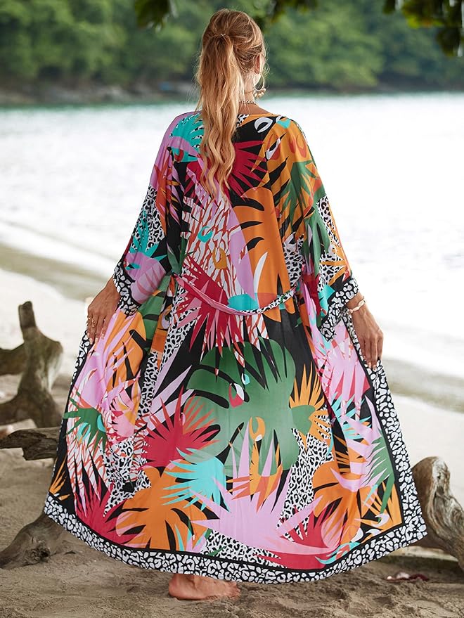 Women Casual Open Front Lightweight Cardigan Long Beach Kimono Cover Up