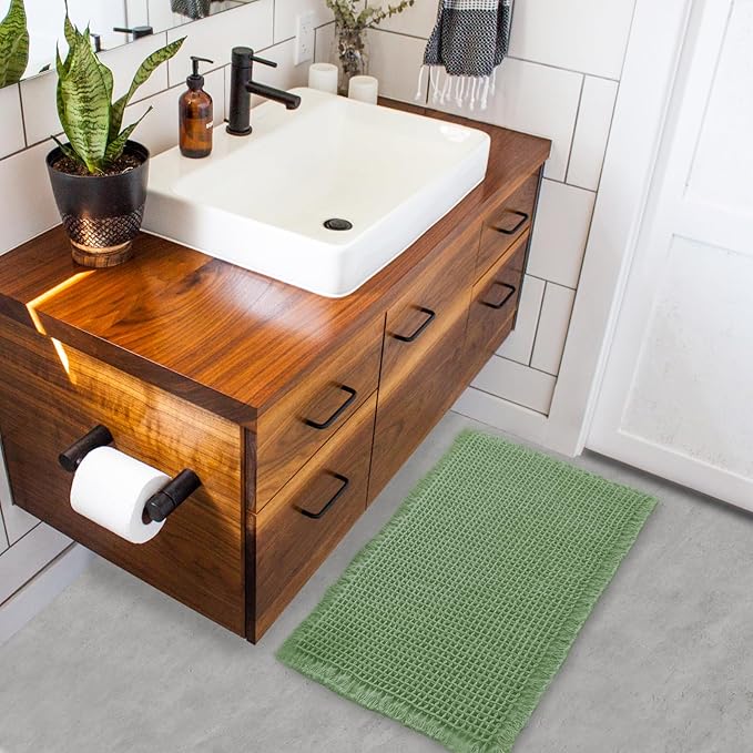 ZALL Waffle Bath Mat,Super Absorbent Non Slip Bathroom Rug,Sage Green 18x30inch,Machine Washable Ultra Soft Floor Mats