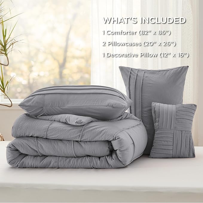 Bedsure Full Comforter Set - 4 Pieces Pinch Pleat Bed Set, Grey Boho Bedding for All Season, 1 Soft Comforter, 2 Pillowcases, 1 Decorative Pillow