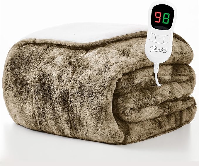 Homemate Heated Weighted Blanket for Adults - 62"x84" 15lbs Electric Throw Fast Heating Heavy Blanket 1/2/4/6/8 Hour Auto Off 10 Heat Levels Over-Heat Protection Luxury Faux Fur Sherpa