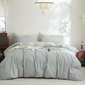 FOSSA Striped Duvet Cover Set 100% Washed Cotton Linen Feel Super Soft Breathable Cozy 3 Pieces Bedding Sets Heathered Green Classic Stripes King