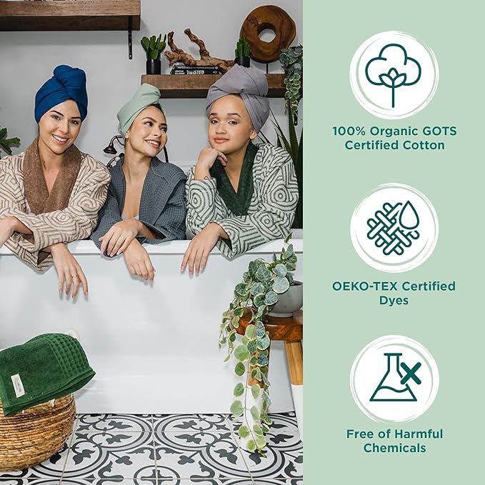 Sand Cloud Cotton Hair Towel Wrap, Sage - Quick Dry Hair Towel for Wet Hair - 100% Turkish Organic Cotton, Half Terry Weave with Binding Edge - 10" x 15" Lightweight, Frizz-Free Hair Drying Towel