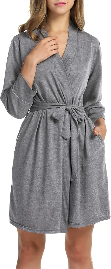 HOTOUCH Womens Robe Lightweight Short Knit Bathrobe Soft Ladies Sleepwear with Pockets