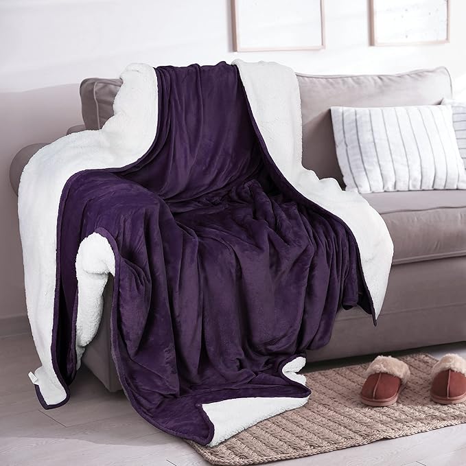 Utopia Bedding Sherpa Blanket Throw Size (Plum, 50x60 Inches) - Soft Lightweight Plush Fleece Reversible Blanket for Bed, Sofa, Couch, Camping and Travel