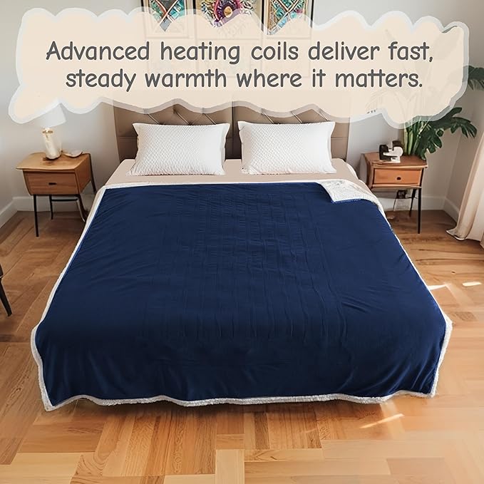 Electric Heated Blanket Full Size 72"x84", Soft Flannel with Overheat Protection, 6 Adjustable Heat Settings & 10-Hour Auto-Off Timer, Fast Heating for Winter Comfort, Navy Blue
