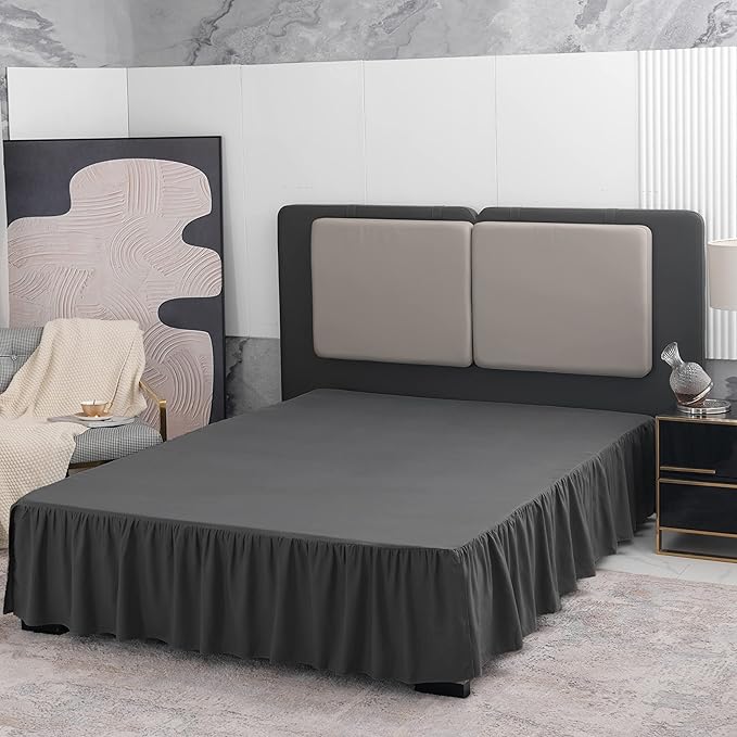 Black Bed Skirt Full Size Ruffled Bed Skirt with Split Corners, Full Bed Skirt 14 Inch Drop, Full Size Bed Skirt Black for Ruffled Bed Skirt with Split Corners, Bed Skirt Full Size