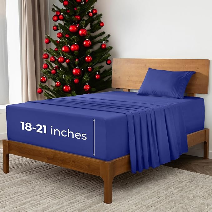 Mellanni Extra Deep Twin XL Sheets - 3 PC Iconic Collection Bedding - Hotel Luxury, Ultra Soft, Cooling Bed Sheets - Wrinkle, Fade, Stain Resistant (Twin Extra Long, Royal Blue)