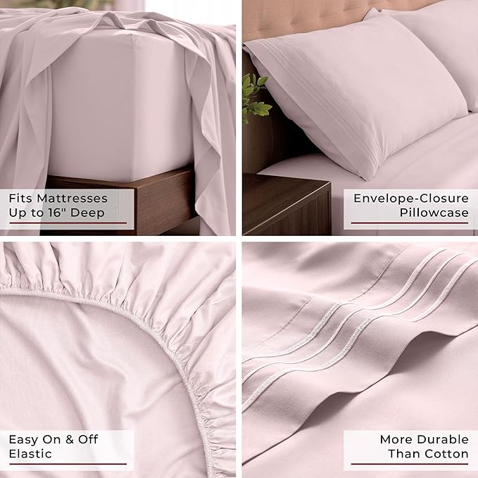 Mellanni King Sheets Set - 4 PC Iconic Collection Bedding - Hotel Luxury, Extra Soft, Cooling Bed Sheets - Wrinkle, Fade, Stain Resistant (King, Blush Pink)